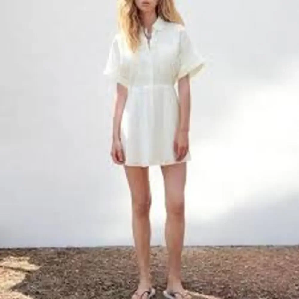 Zara Lined White Short Sleeve Button-Up Lightweight Shirt Short Dress – Sz L